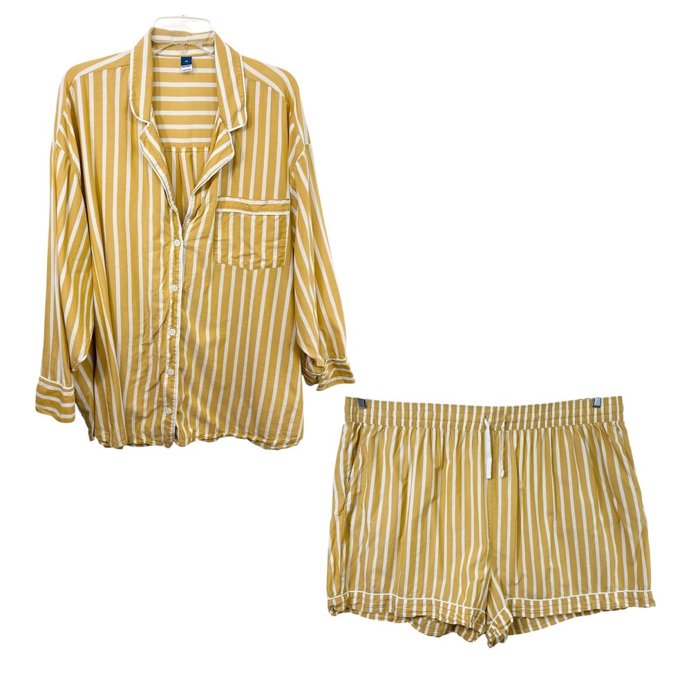 Old Navy Plus Size 4X Pajama Set Yellow White Striped Long Sleeve Top Shorts 453